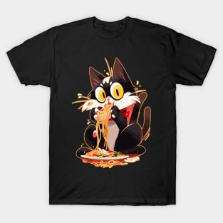 Black cat eating ramen T-Shirt